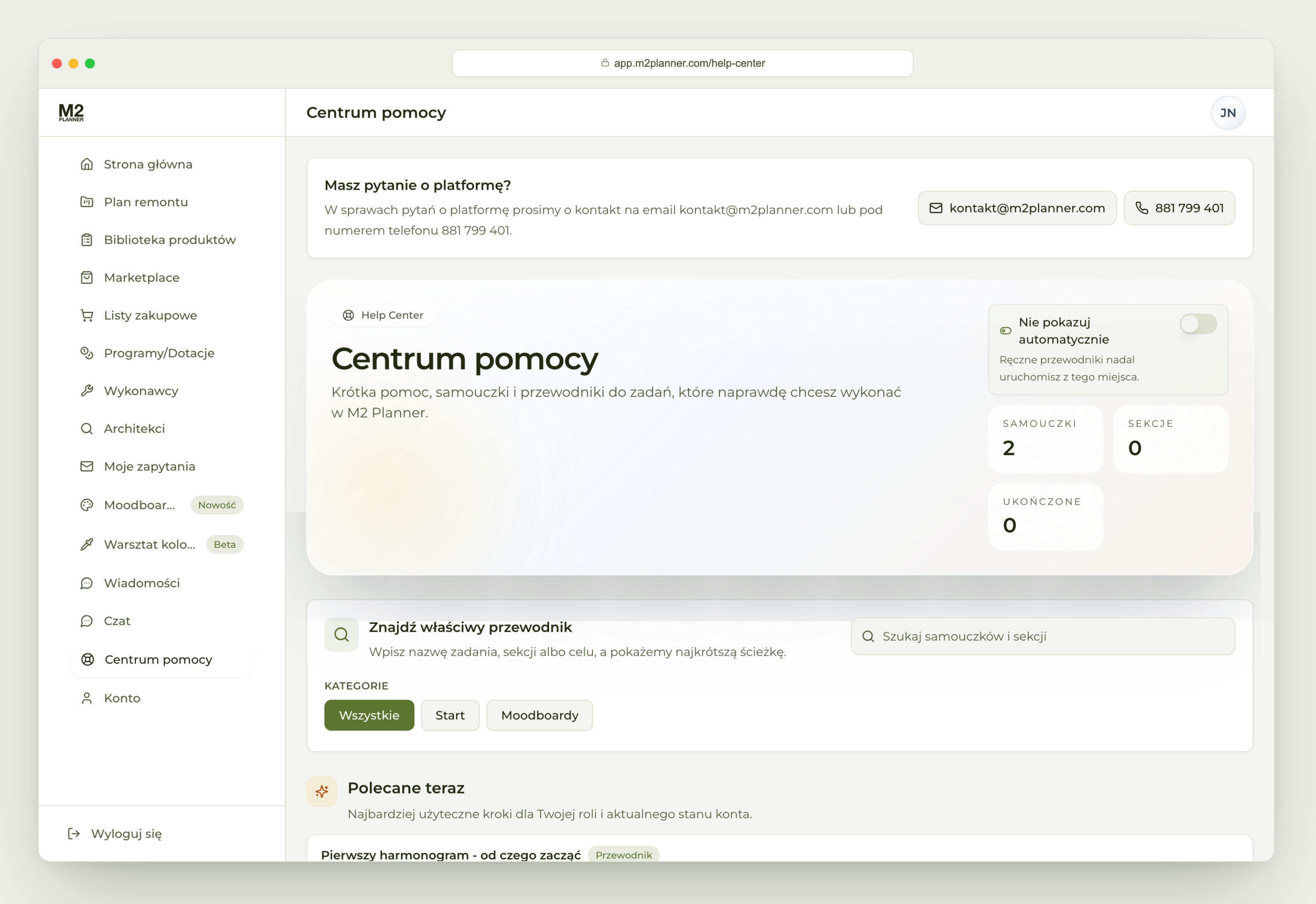 Centrum pomocy - poradniki krok po kroku i wprowadzenia w aplikacji.